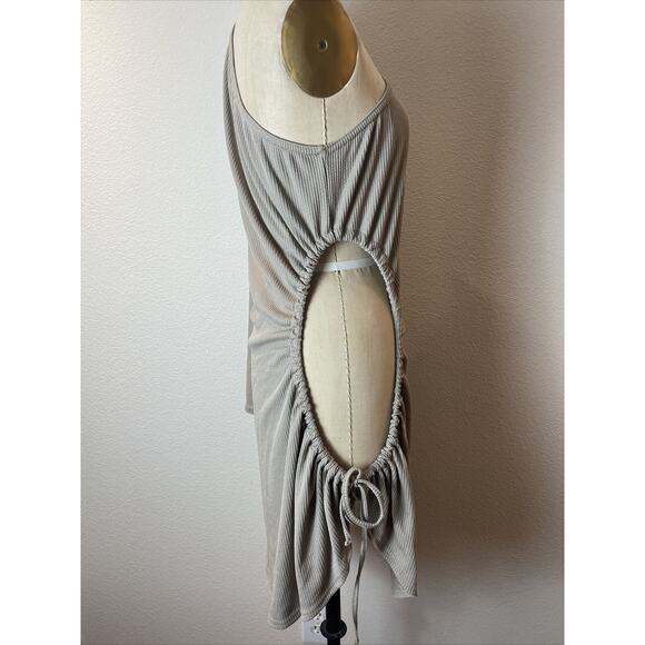 pretty little thing, beige ribbed knit one shoulder short dress, size 16 - Picture 4 of 5